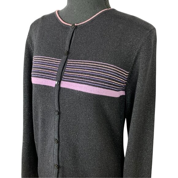 Metallic Black Purple Striped Buttoned Cardigan - Picture 3 of 7